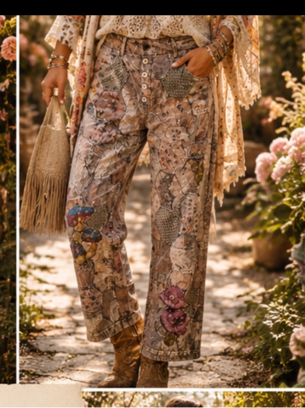 🆕 Paper Lace Mushroom Patchwork Pants NWOT - Picture 2 of 4